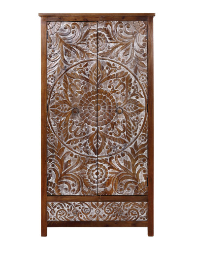 Vyřezávaná skříň z mangového dřeva, ruční práce, 110x60x210cm