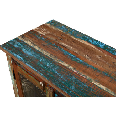 Skříňka z recyklovaného dřeva, mosazné kování, 150x40x100cm
