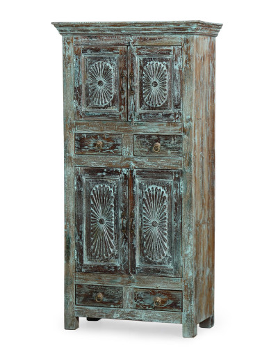Skříň z teakového dřeva, ruční řezby, 90x40x185cm