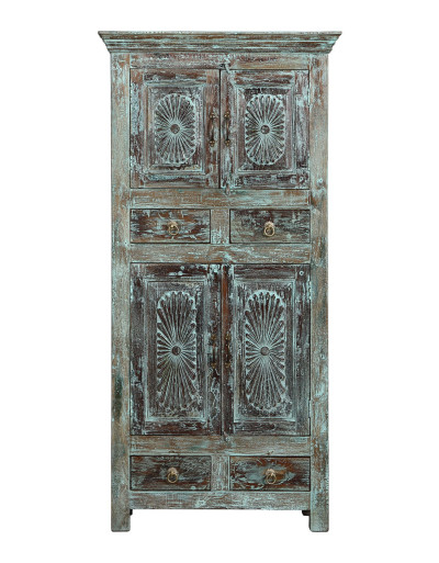 Skříň z teakového dřeva, ruční řezby, 90x40x185cm