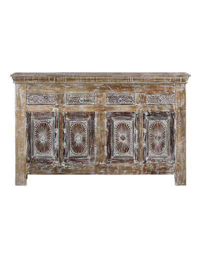 Komoda s vyřezávanými dvířky, z recyklovaného dřeva, 165x44x101cm