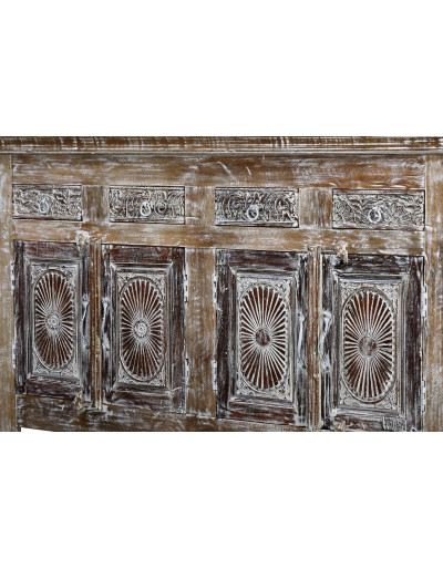 Komoda s vyřezávanými dvířky, z recyklovaného dřeva, 165x44x101cm