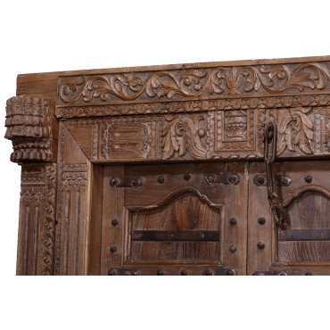 Starožitné dveře s rámem z Gujaratu, teakové dřevo, 162x56x217cm