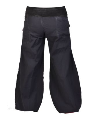 Dlouhé černé balonové kalhoty s manžestrem, zip a knoflíky, výšivka, kapsy