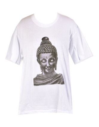 Bílé triko s krátkým rukávem, potisk Buddha