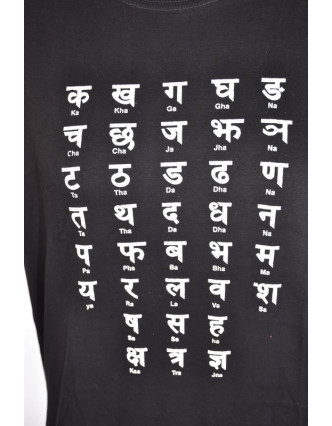 Černé triko s krátkým rukávem, bílý potisk nepálská abeceda