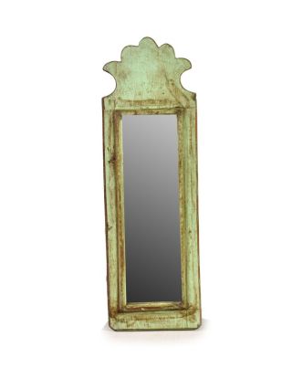 Zrcadlo v rámu z antik dřeva, tyrkysové, 12x37x3cm
