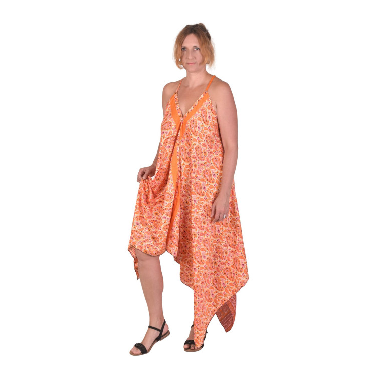 Dlouhé šaty na ramínka z recyklovaných sárí, s cípy, každý kus originál