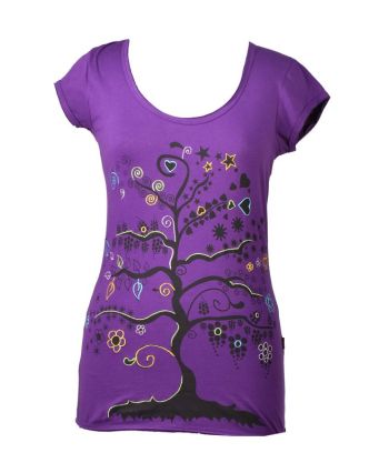 Fialové tričko s krátkým rukávem a černým potiskem "Tree" design