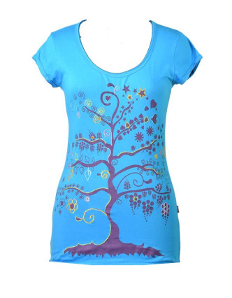 Tyrkysové tričko s krátkým rukávem a černým potiskem "Tree" design