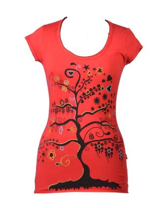 Červené tričko s krátkým rukávem a černým potiskem "Tree" design