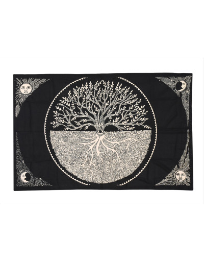 Přehoz s tiskem strom života, černo-bílý 130x210cm