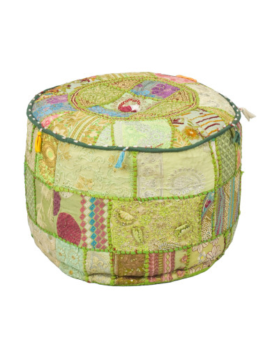 Taburet z Rajasthanu s bohatou Ari výšivkou, průměr 49cm výška 36cm patchwork