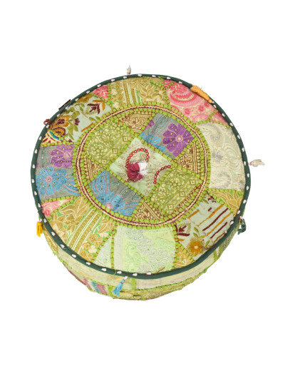 Taburet z Rajasthanu s bohatou Ari výšivkou, průměr 49cm výška 36cm patchwork