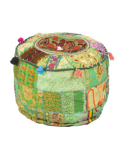 Taburet z Rajasthanu s bohatou Ari výšivkou, průměr 49cm výška 36cm patchwork