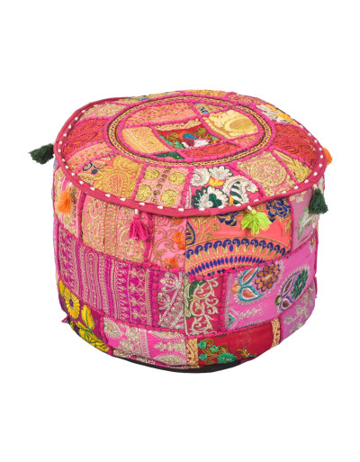 Taburet z Rajasthanu s bohatou Ari výšivkou, průměr 49cm výška 36cm patchwork