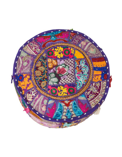 Taburet z Rajasthanu s bohatou Ari výšivkou, průměr 49cm výška 36cm patchwork