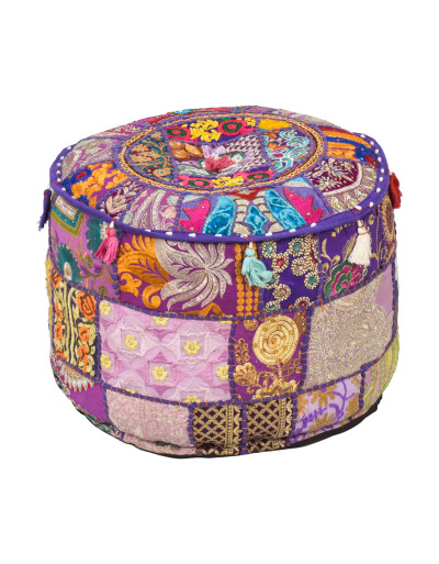 Taburet z Rajasthanu s bohatou Ari výšivkou, průměr 49cm výška 36cm patchwork