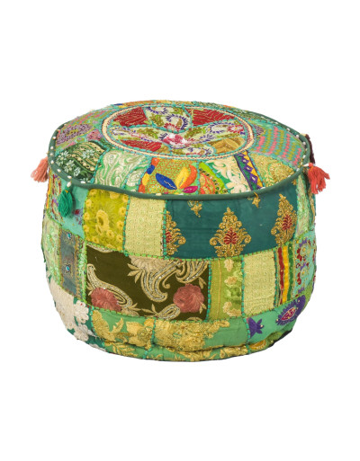 Taburet z Rajasthanu s bohatou Ari výšivkou, průměr 49cm výška 36cm patchwork