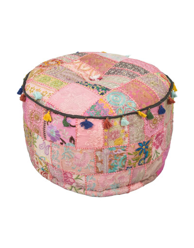 Taburet z Rajasthanu s bohatou Ari výšivkou, průměr 56cm výška 36cm patchwork