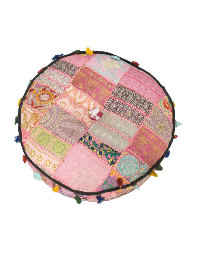 Taburet z Rajasthanu s bohatou Ari výšivkou, průměr 56cm výška 36cm patchwork