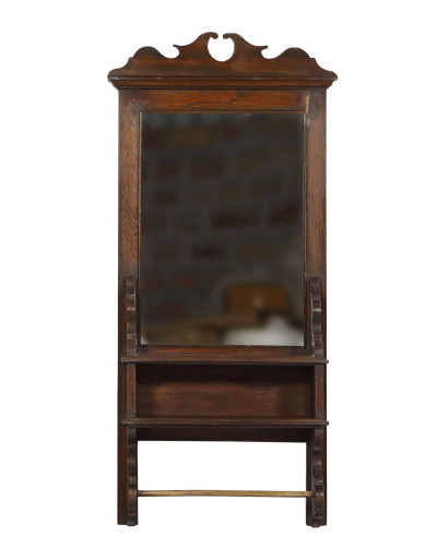 Staré zrcadlo s poličkou z teakového dřeva, 35x13x74cm