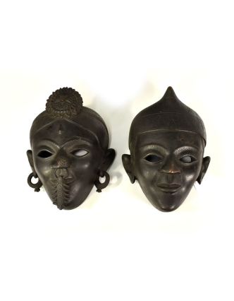 Dřevěné masky set, muž a žena "Tharo village", antik fin., 24x34/25x28cm