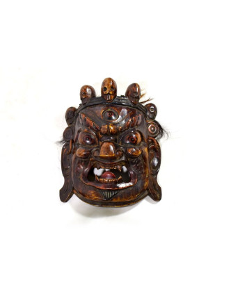 Dřevěná maska, Bhairab, antik patina,  29x32cm