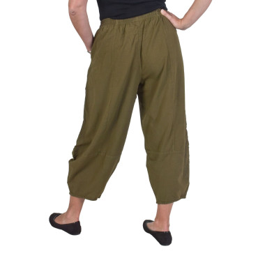 Pohodlné balónové tříčtvrteční kalhoty, khaki, guma v pase a kapsy