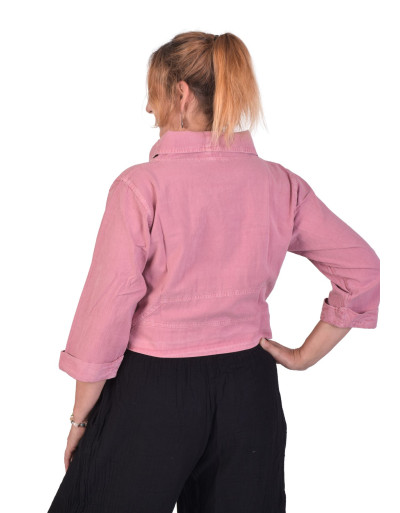 Kabátek do pasu, růžový, zapínání na knoflíky