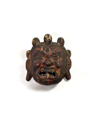 Stará dřevěná maska z Bhůtánu, Bhairab, 24x25cm