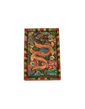 Vyřezávaný obraz Tibetský drak, ruční práce, malovaný, dřevo, 23x40cm