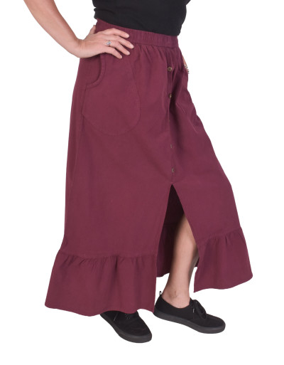 Dlouhá vínová sukně, 5 knoflíků, rozparek, guma v pase