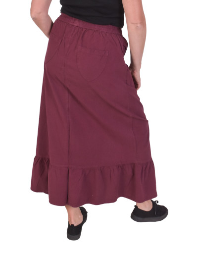 Dlouhá vínová sukně, 5 knoflíků, rozparek, guma v pase