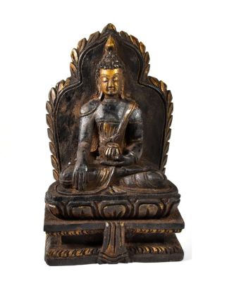 Dřevěná soška Buddha Šakjamuni, ruční práce, antik úprava, 20cm