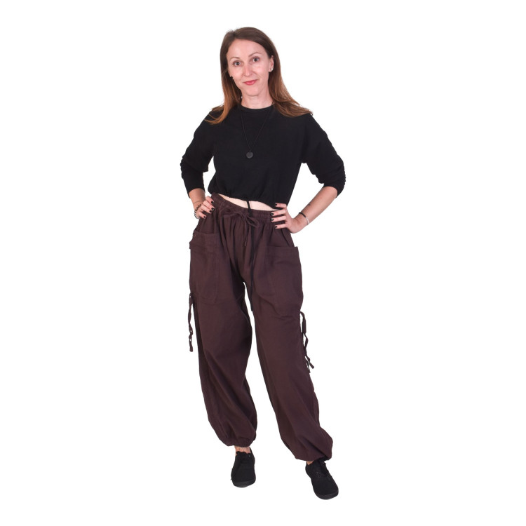 Zkracovací pohodlné unisex kalhoty, hnědé