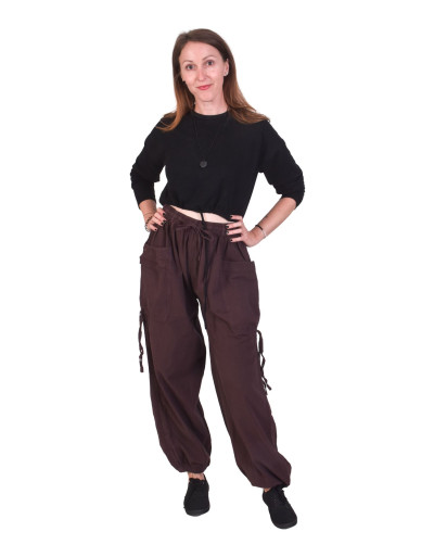 Zkracovací pohodlné unisex kalhoty, hnědé