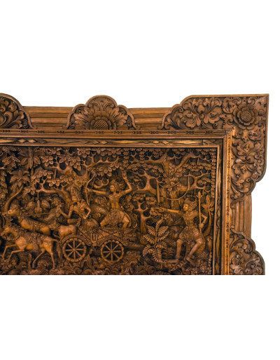 Dřevěný panel, výjev z Ramajány, 230x5x85cm