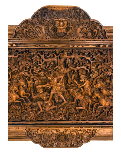 Dřevěný panel, výjev z Ramajány, 230x5x85cm
