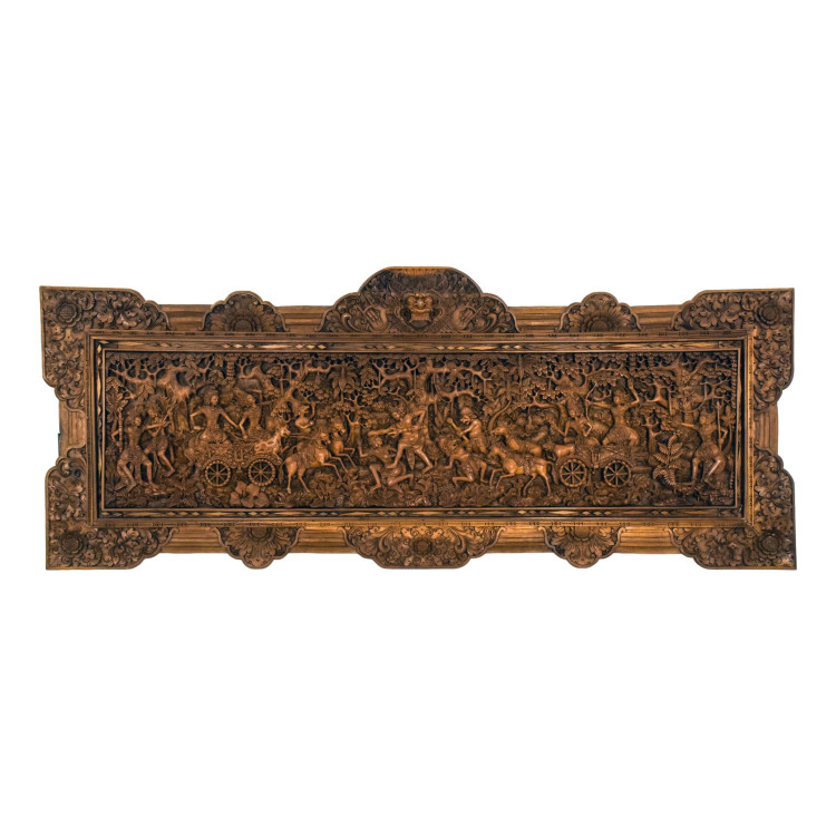 Dřevěný panel, výjev z Ramajány, 230x5x85cm