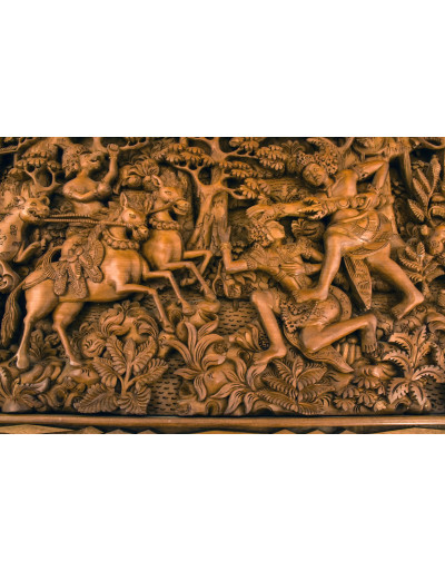 Dřevěný panel, výjev z Ramajány, 230x5x85cm