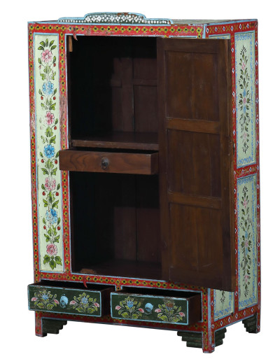 Starožitná skříňka z teakového dřeva, ruční malby, 76x46x125cm