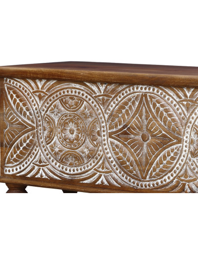 Truhla z mangového dřeva zdobená ručními řezbami, 117x44x45cm