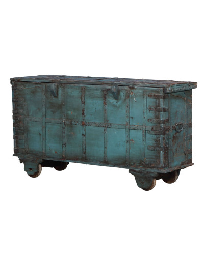 Starožitná truhla na kolečkách z teakového dřeva, 158x52x87cm