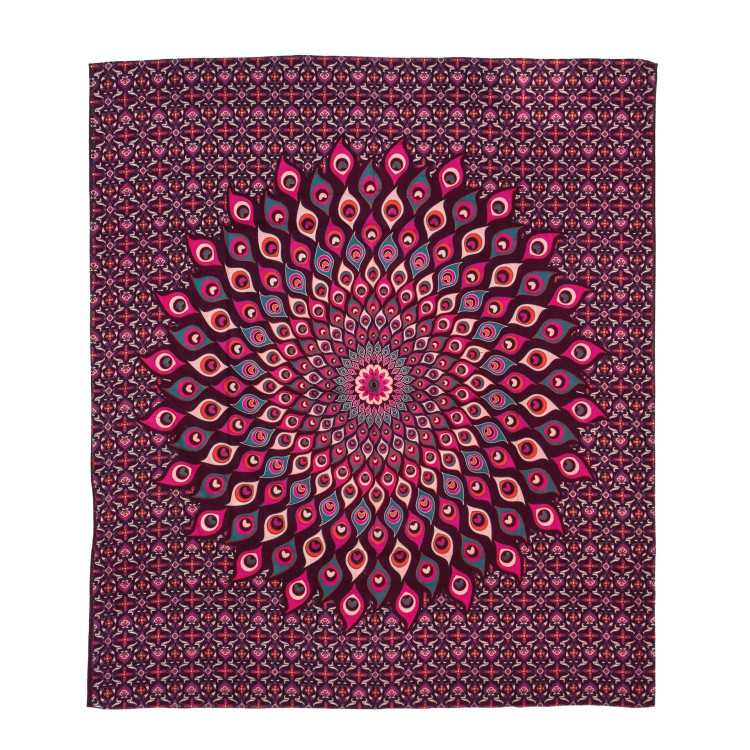 Přehoz na postel, pestrobarevná paví mandala, 230x202cm