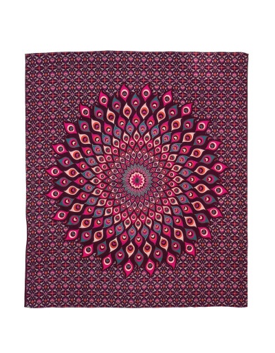 Přehoz na postel, pestrobarevná paví mandala, 230x202cm