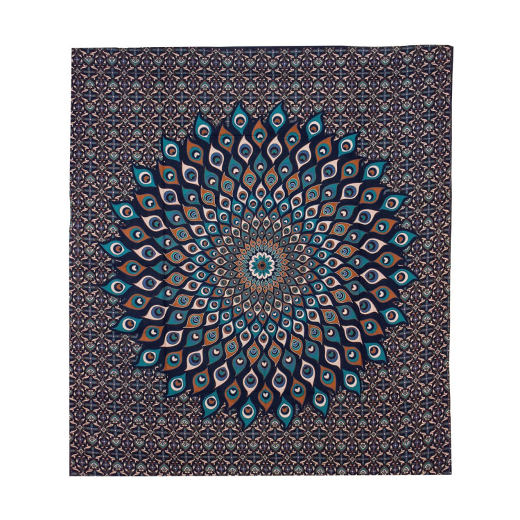 Přehoz na postel, pestrobarevná paví mandala, 230x202cm