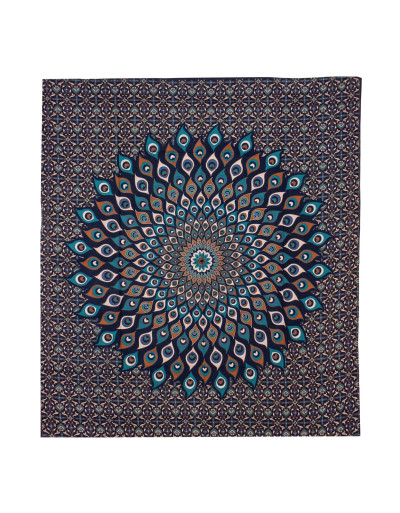 Přehoz na postel, pestrobarevná paví mandala, 230x202cm