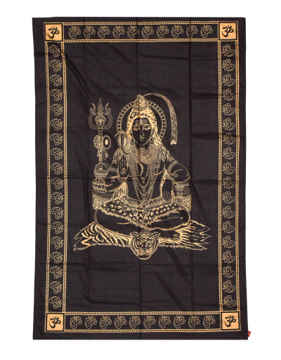 Přehoz s tiskem, černý, zlatý tisk, Šiva, 140x210cm