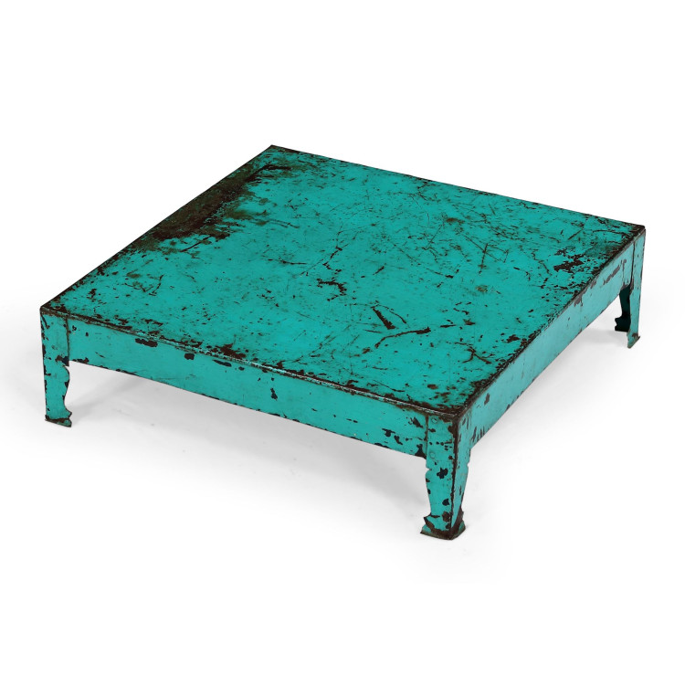 Čajový stolek, kovový, tyrkysová patina, 53x53x15cm